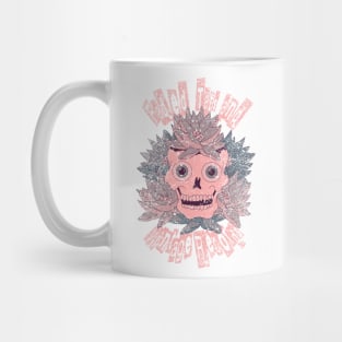 Faded Tats and Vintage Records. Worn/distressed muted pink skull design. Mug